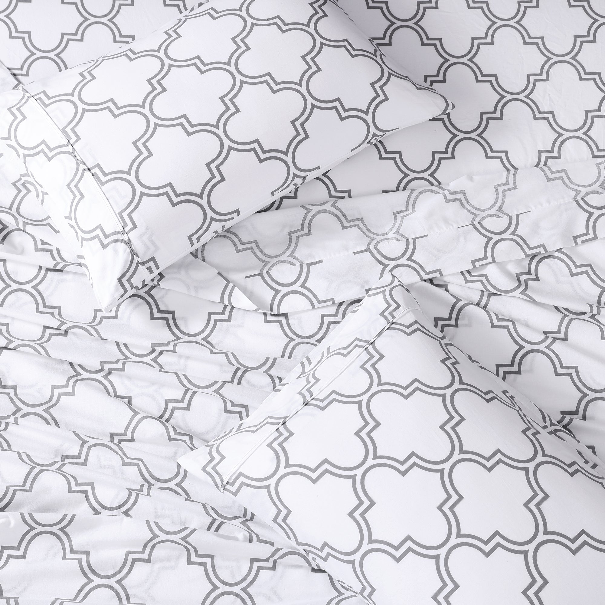 100% Organic Washed Cotton Sheet Set - Trellis Silver